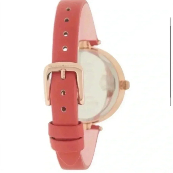 KATE SPADE Rose Gold Leather Strap Water Resistance Watch Pearl Earrings Set NWT - Picture 4 of 8